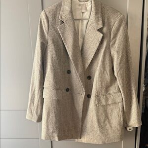 H&M Double-Breasted Tweed Blazer in Cream and Gray